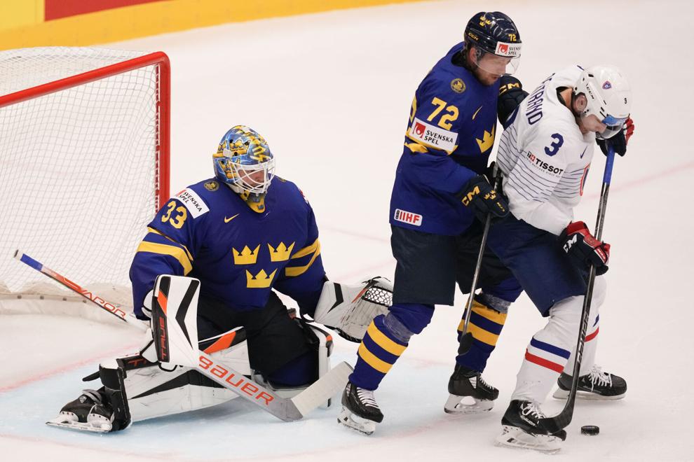 Sam Ersson in goal for Sweden at the 2024 IIHF World Championships (Photo Credit: Darko Vojinovic/Associated Press)