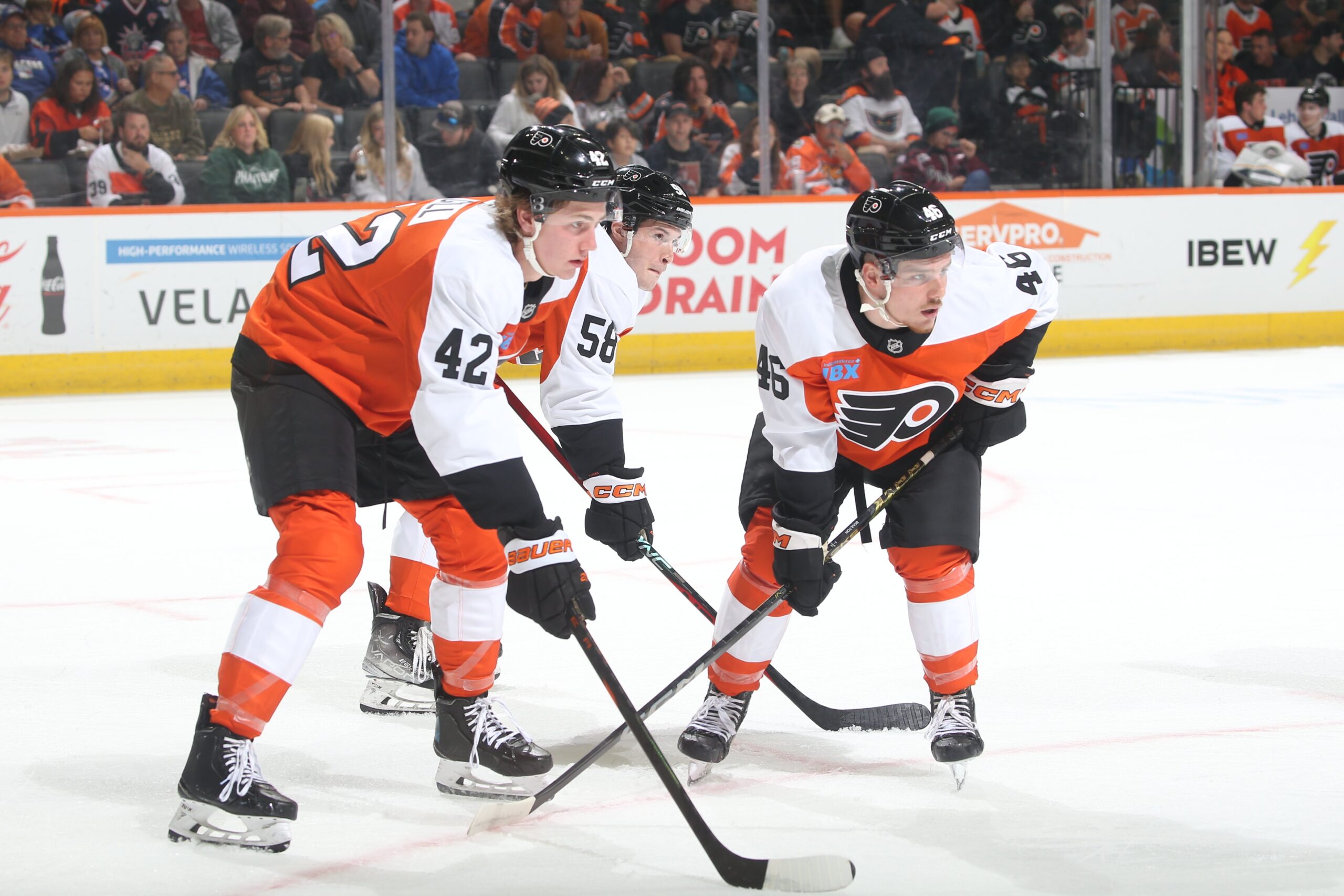 Flyers' Spencer Gill, Nick Capone, and Sawyer Boulton (Philadelphia Flyers/X)