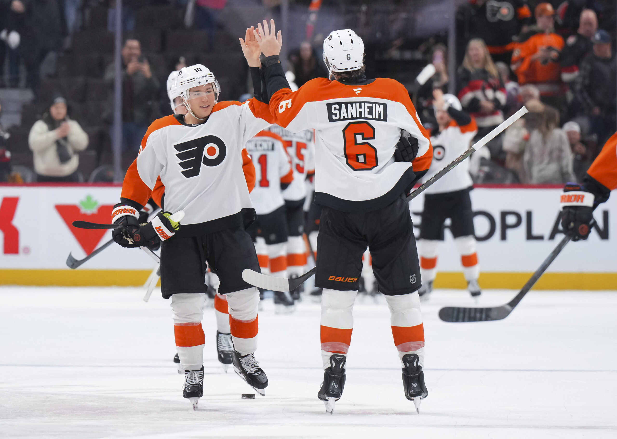 Philadelphia Flyers' Travis Sanheim and Bobby Brink (Philadelphia Flyers/X)